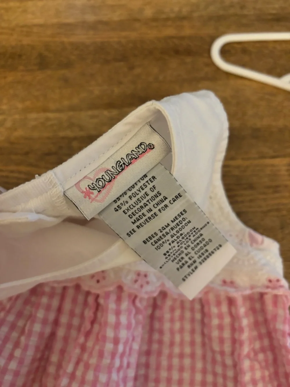 OshKosh Pink Gingham Dress & Youngland White Floral Embroidered Dress 18 & 24 M